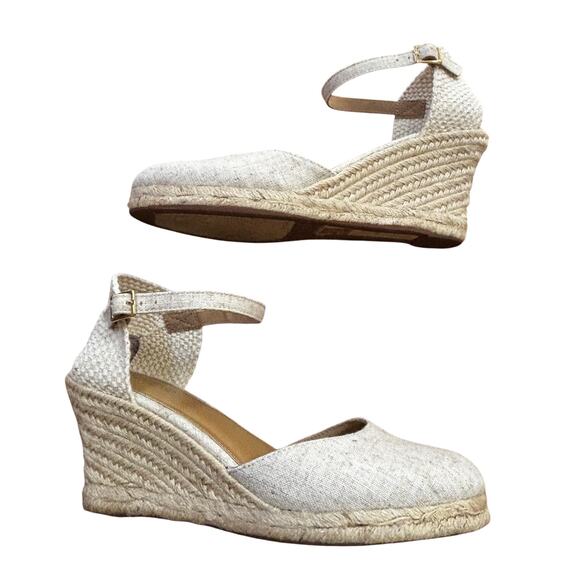 J Crew wedge heel espadrilles ankle strap high heels casual beachy heeled shoes - Picture 8 of 10